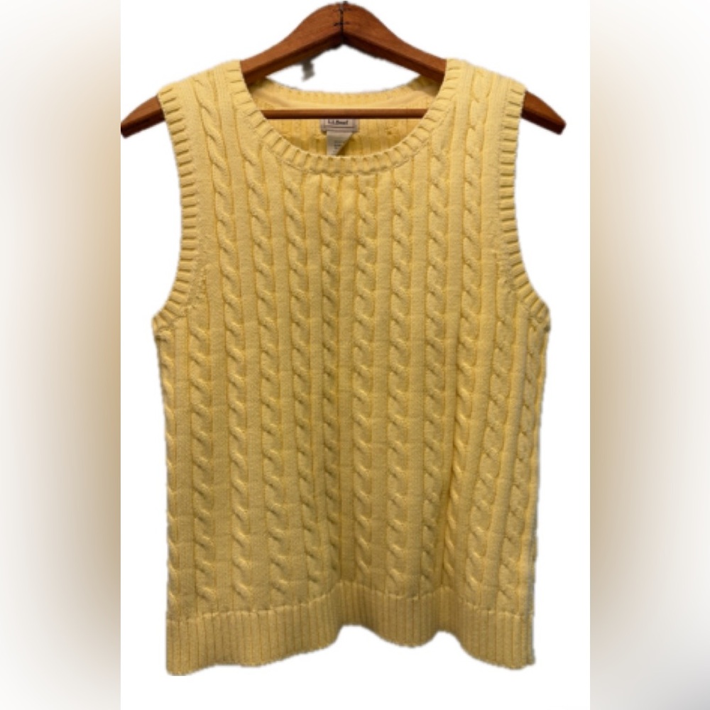 L.L.Bean Yellow Cable Knit Sweater Vest 100% Cotton